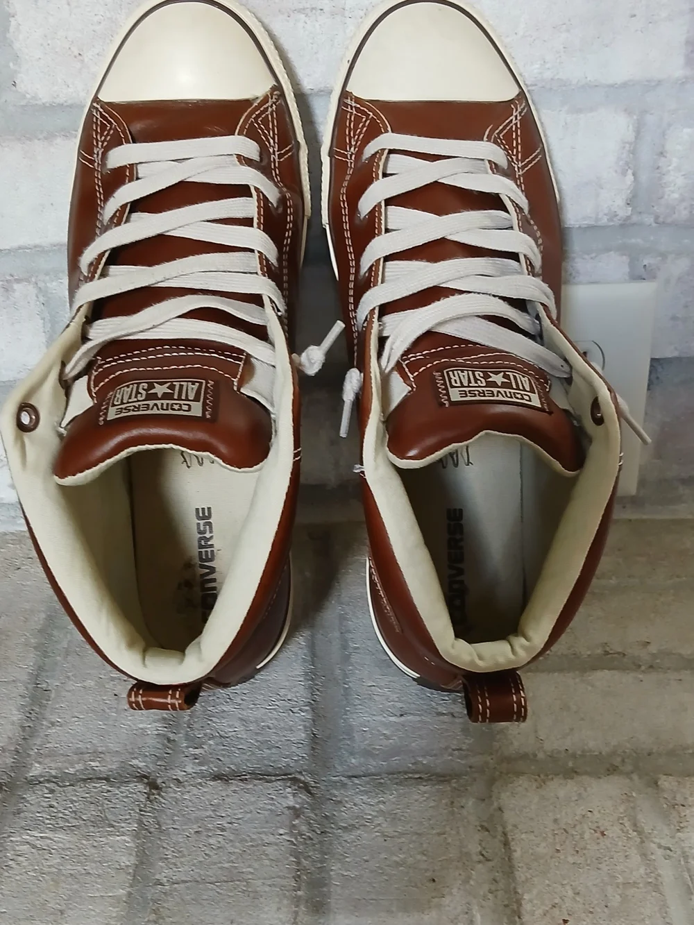 Converse Brown Leather High-Top Sneakers with White Accents